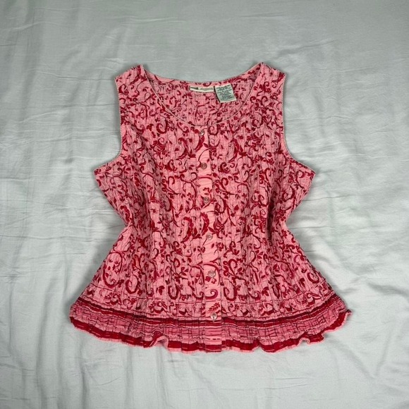 Faded Glory Tops - Vintage y2k Faded glory pink floral button up tank top shirt boho fairy cottage